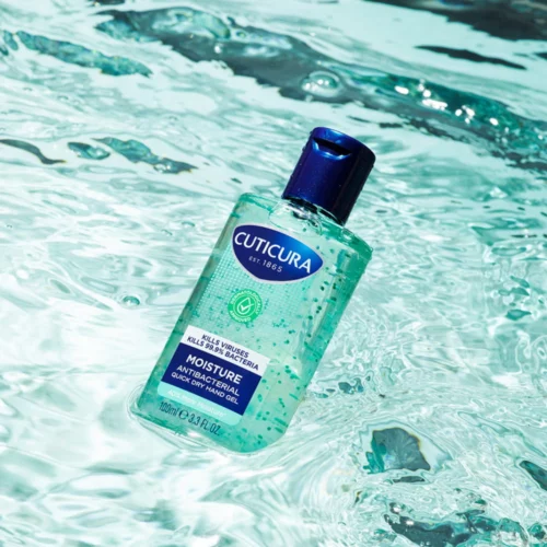 Cuticura Moisture Antibacterial quick dry hand gel 100ml placed in water